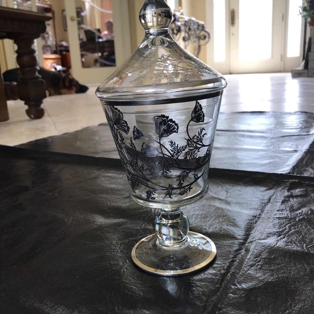 Vintage silver overlay lidded storage / candy jar - Picture 4 of 5